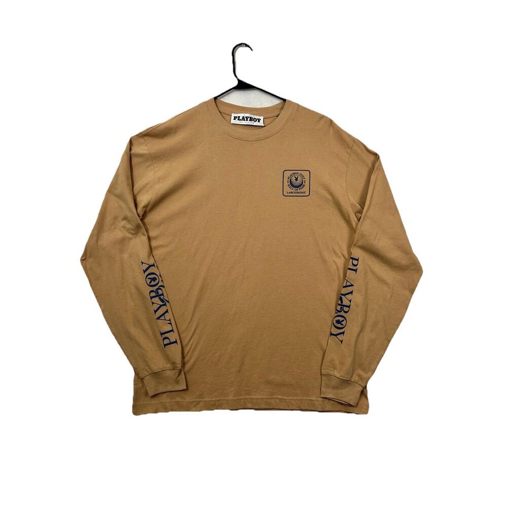 Playboy PacSun Medium Long Sleeve Shirt Mens Tan Golf Hall Of Fame Larchmont